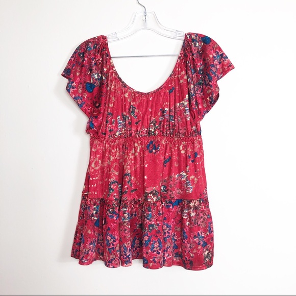 Free people blouse top floral  red xs - Picture 2 of 4